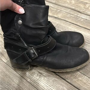 Black Leather Ankle Boots with Buckle